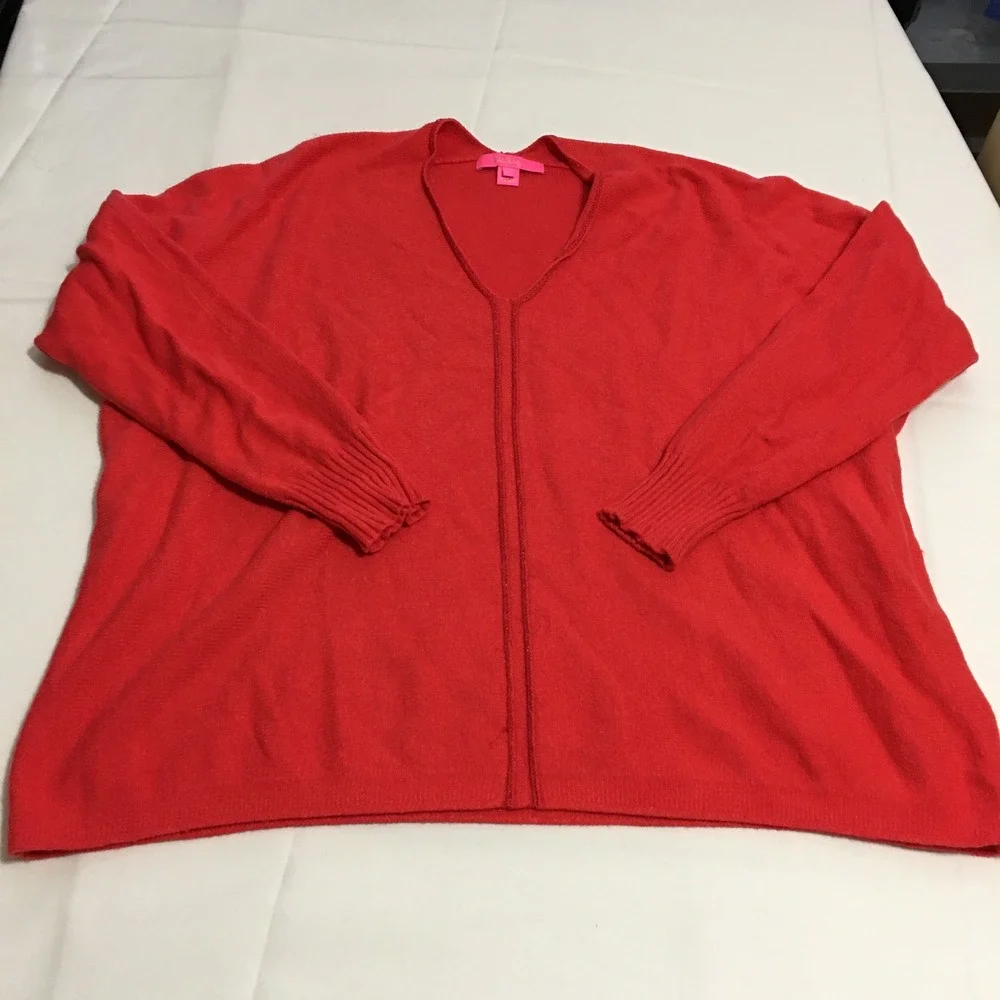 Lilly Pulitzer Womens Sevie Sweater Large Red Dolman Sleeve V-Neck